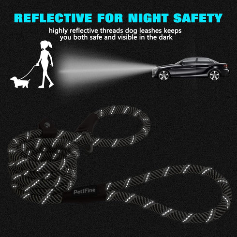 PetiFine 6FT Reflective Slip Lead Dog Leash, Heavy Duty Adjustable Nylon Rope for Small to Large Dogs, Grey