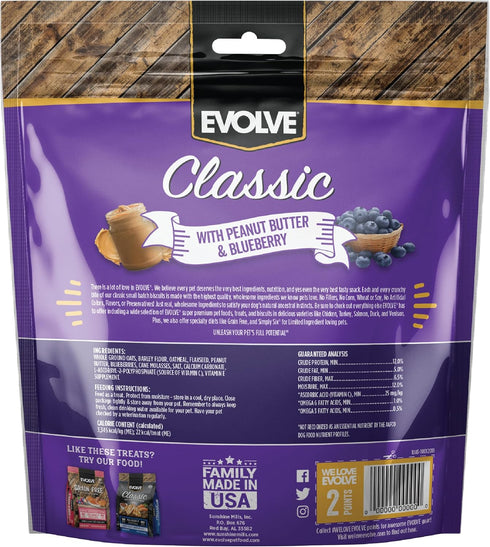 Evolve Classic Small Batch Oven Baked Dog Treats, Peanut Butter and Blueberry Biscuits, 16oz