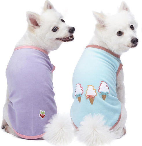 Blueberry Pet Pack of 2 Dog Pajamas & Tank Top - Soft Cotton Blend, Back Length 14"