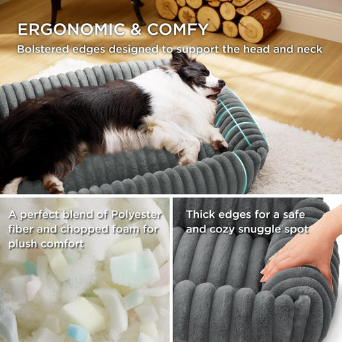 Bedsure Cute Dog Bed for Small Medium Dogs, Washable Furry Puppy Beds, Rectangle Orthopedic Corduroy Fleece,