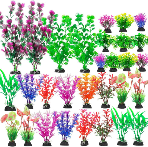 30Pcs Aquarium Plants, Fish Tank Accessories, Artificial Aquatic Plants, Full Set of Decorations