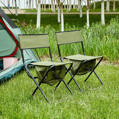 2-Pack, 280 lbs 19.3x15.35x30.5 Inches Portable Folding Camping Chair with Storage Bag, Green, Steel Frame with Oxford