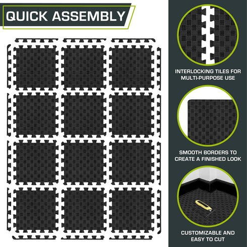 '-inch, 12 12 ProsourceFit Exercise Puzzle Mat Checkered EVA Foam Floor Tiles w/ Non-Slip Texture, Gym Mats w/