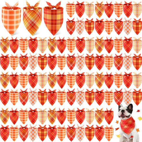 Shyyween 100 Pieces Thanksgiving Fall Dog Bandanas Bulk Plaid Bandanas for Dogs Autumn
