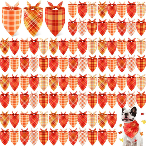 Shyyween 100 Pieces Thanksgiving Fall Dog Bandanas Bulk Plaid Bandanas for Dogs Autumn