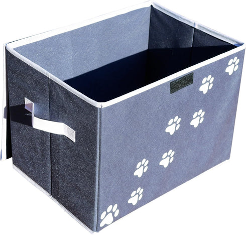 Large Dog Toys Storage Box - 16" x 12" Pet Toy Storage Basket with Lid, Collapsible Canvas Bin (Blue)