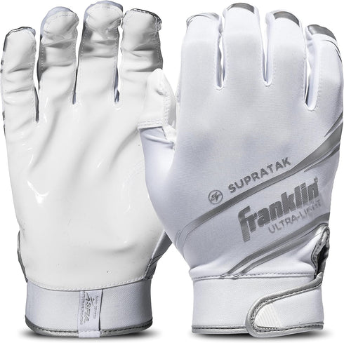 Franklin Sports Supratak Football Receiver Gloves | White/Chrome | Youth Small
