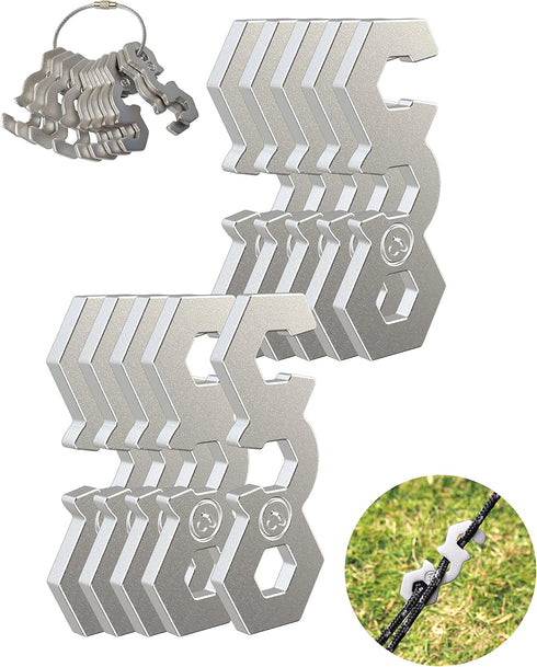 NACETURE Aluminum Alloy Rope Tensioner - Camping Tent Guyline Cord Adjuster for Hiking, Backpacking (Silver 10 Pack)