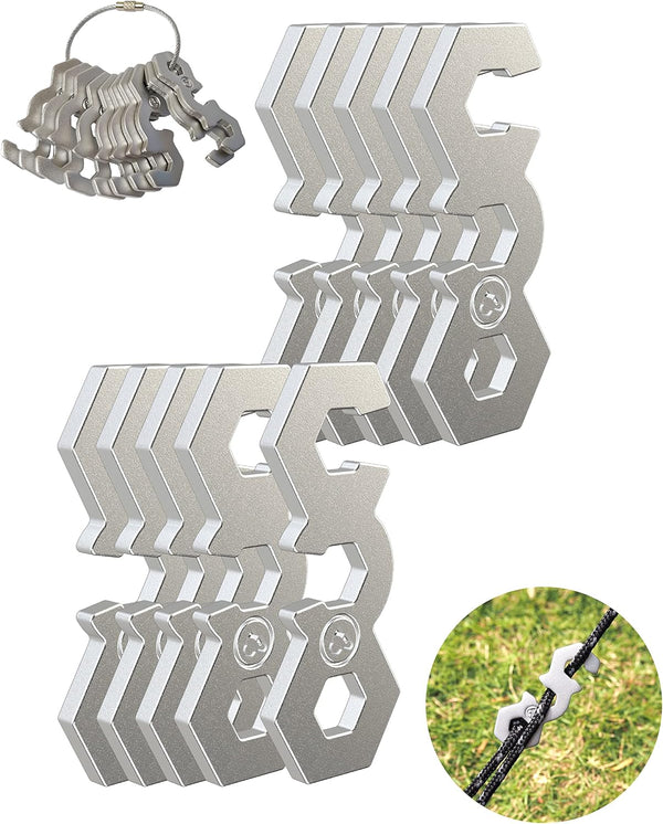 NACETURE Aluminum Alloy Rope Tensioner - Camping Tent Guyline Cord Adjuster for Hiking, Backpacking (Silver 10 Pack)