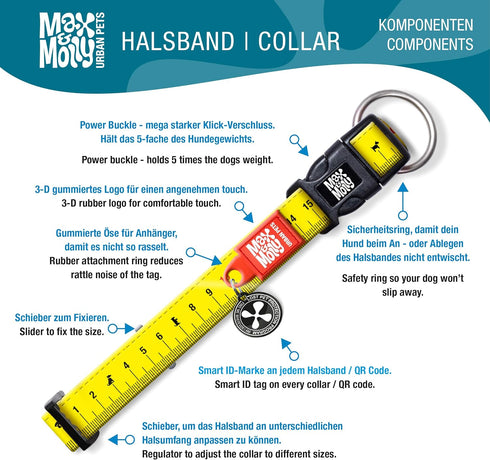 Max & Molly Comic Cartoon Dog Collar with Safety QR Code Dog Tag, Soft, Adjustable, Waterproof