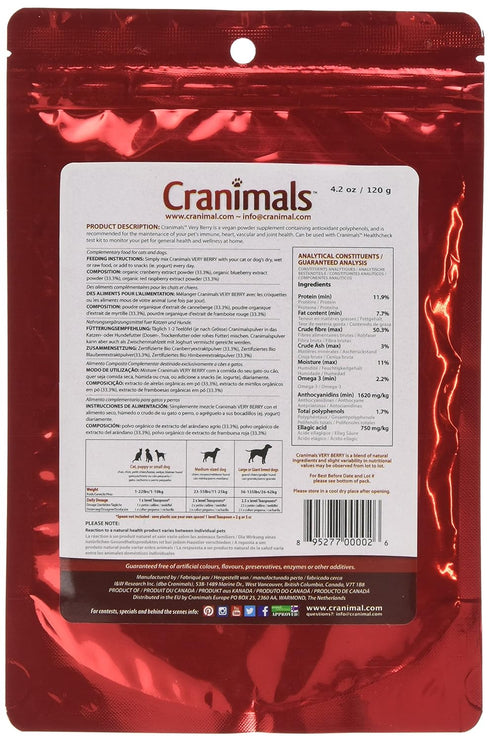 Very Berry Antioxidant Superfood Berry Powder, 120 g/4.2 Oz Bag for Dogs and Cats - Natural Boost from Cranberries,