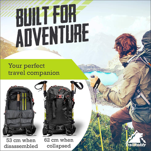 TrailBuddy Trekking Poles - Pair of 2 Lightweight Collapsible Hiking Poles for Backpacking Gear