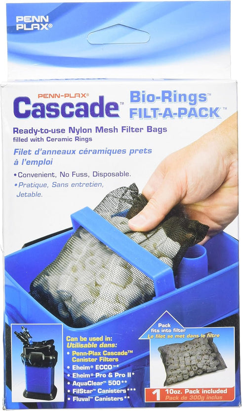 Penn-Plax Cascade Filt-a-Pack Aquarium Canister Filter Media Bag with Bio Rings – 1-Pack – 10 Oz