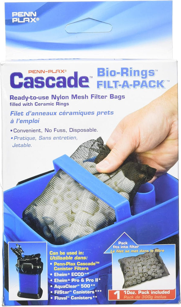 Penn-Plax Cascade Filt-a-Pack Aquarium Canister Filter Media Bag with Bio Rings – 1-Pack – 10 Oz