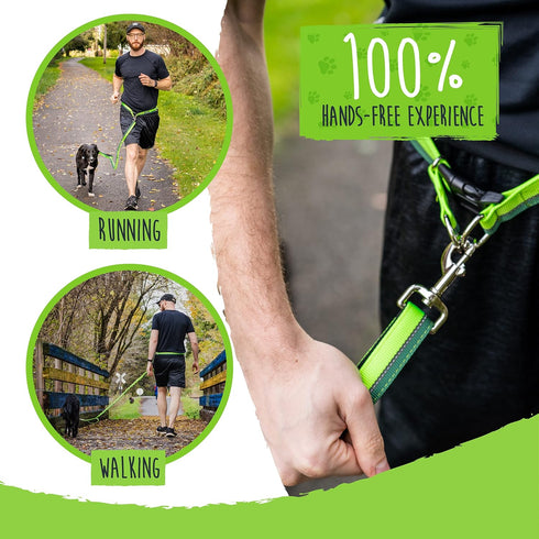 Mighty Paw Hands Free Dog Leash | Bungee Waist Leash for Walking, Running, Up to 150 lbs, 36" - 48"