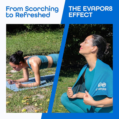 Evapor8 50 Set 4 (40 12) Cooling Towels - Instant Heat Relief & Sweat Towel - Reusable Gym Towel for Men & Women