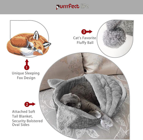 Oval Pet Beds for Cats and Small Dogs, Snuggery Bed with Attached Blanket, Washable High Resilience PP Cotton (Small,