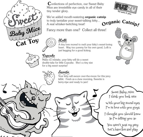 Sweet Baby Mice Cat Toy with Organic Catnip (Cupcake)