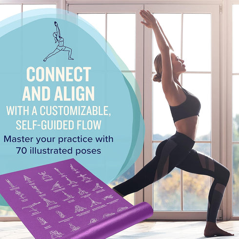 NewMe Fitness Yoga Mat for Women and Men - Large 5mm Thick Non Slip Exercise Mats with 70 Printed Yoga Poses
