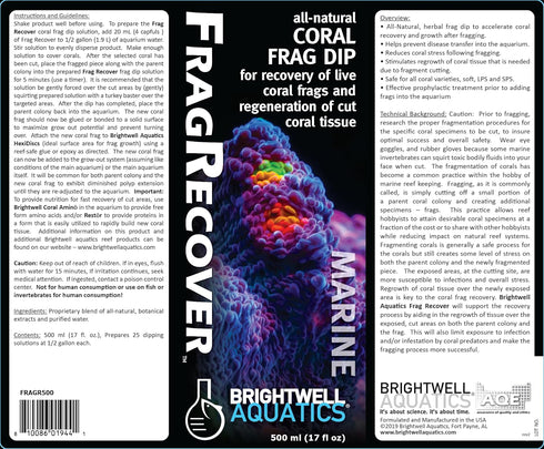 Brightwell Aquatics Frag Recover - Natural Frag Dip for Tissue Recovery, 1 Liter