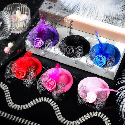 Weewooday 6 Pieces Chicken Hats for Hens Tiny Pets Funny Halloween Accessories Feather Top Hat with Adjustable Elastic