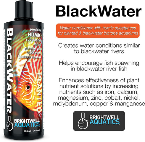 Brightwell Aquatics Blackwater Water Conditioner with Humic Substances for All Planted and Blackwater Biotope Aquariums, 250-ml (BWR250)
