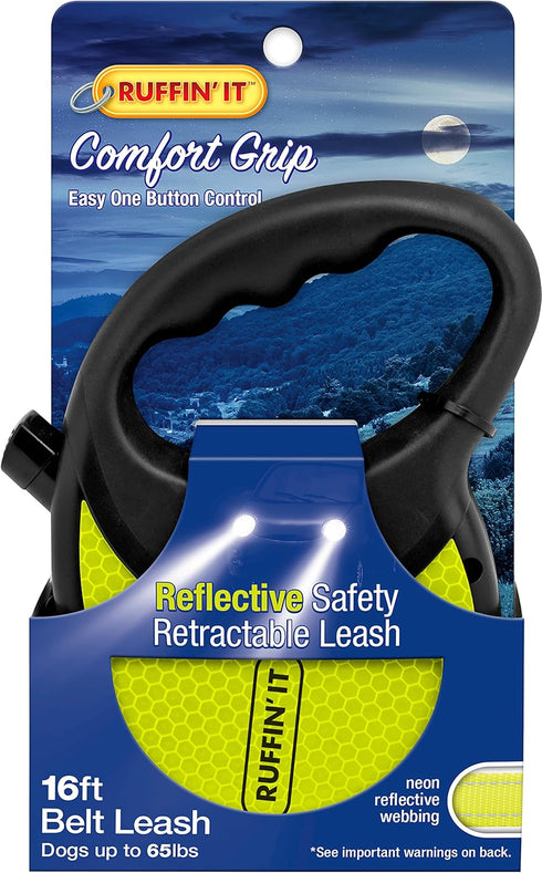 Hi-VIS Safety Retractable Leash, Medium, 16' Reflective Belt for Dogs up to 65Lbs