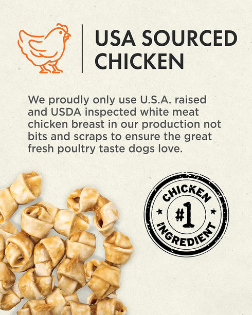 Canine Naturals Chicken Recipe Chew Dog Treats - Rawhide Free, All-Natural, 12 Pack Mini Knots for Dogs 5-20lb