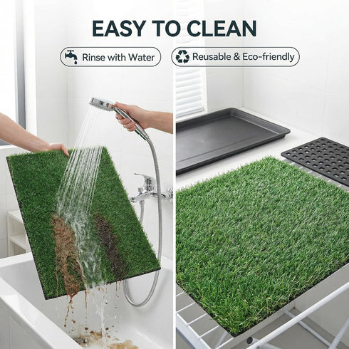 35"x23" 3 Dog Grass Pad with Tray Large Dog Litter Box, Artificial Grass for Dogs Potty with Disposable Mats & EVA