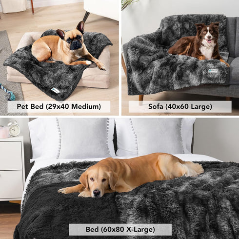 PetAmi Waterproof Dog Blanket for Large Dogs, Calming Sherpa Faux Fur Throw, Washable 60x80 Tie-Dye Black