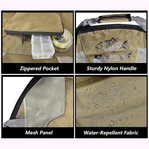 Rivruns Fishing Hunting Wader Bag with Vented Mesh, Foldable Waders Boots Changing Pad for Fishing, Hiking, Camping