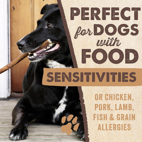 12" Mighty Paw Long Lasting Bully Sticks for Dogs - All Natural Grass Fed Beef Chews. Lower Odor Dog Bully Sticks