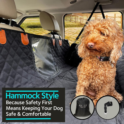 100% Hammock KULULU Dog Car Seat Cover for Back Seat, Waterproof Dog Car with Mesh Window, Scratchproof Truck Back Seat
