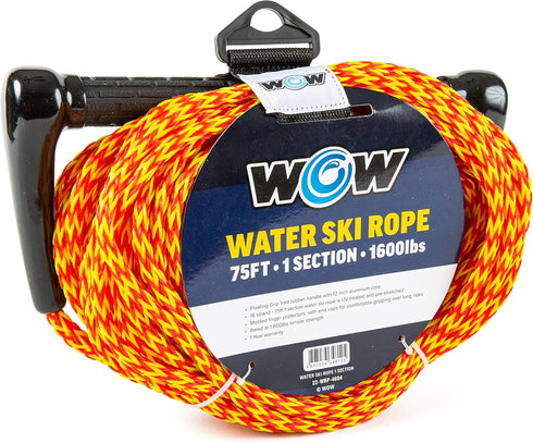 WOW Sports Water Ski Rope - 75 ft for Wakeboard, Wakesurf, & Water Skiers, UV Treated with Floating Handle