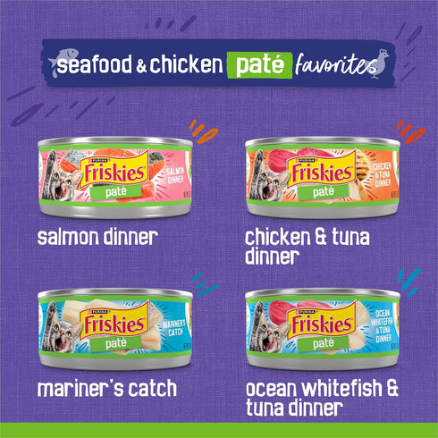 Pack 48 Purina Friskies Pate Wet Cat Food Variety Seafood and Chicken Pate Favorites - ct. Can