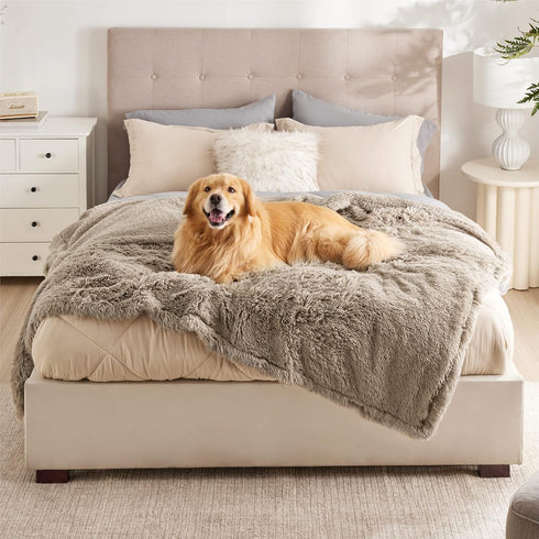 Bedsure Waterproof Dog Blankets for Large Dogs, Calming Cat Blanket, Washable Faux Fur Pet Throw, 60"x80", Brown
