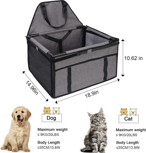 GENORTH 20 lbs Dog Car Seats for Small and Medium Dogs,Portable Puppy/Pet Car Booster Seat with Clip-On Leash and Mesh
