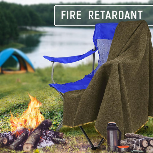 JMR Wool Camping Blanket, Warm Heavy Car Blanket & Camp Quilt, 70% Wool, Olive Green, 62X84