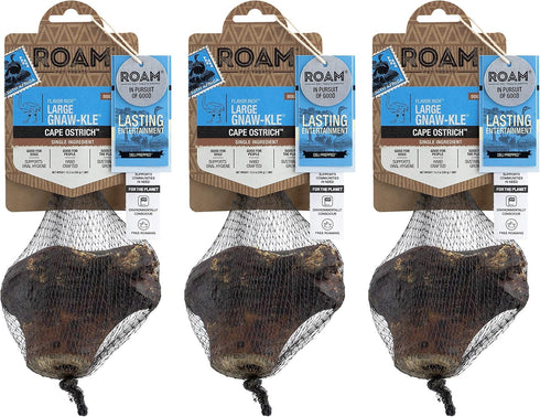 ROAM Pet Treats Large Gnaw-Kle Ostrich Knuckle Dog Chew for Medium to Large Dogs, 10.2 Ounce (Pack of 3)