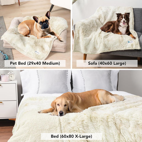 PetAmi Waterproof Dog Blanket 29x40 Cream Beige, Calming Fleece Cat Blanket, Washable Sherpa Faux Fur Throw