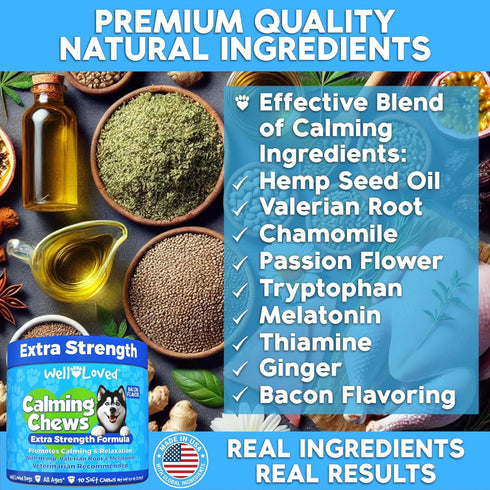 Recommended, Well Loved Calming Chews for Dogs - Dog Calm Treats, Made in USA, Vet Behavior Support with Melatonin