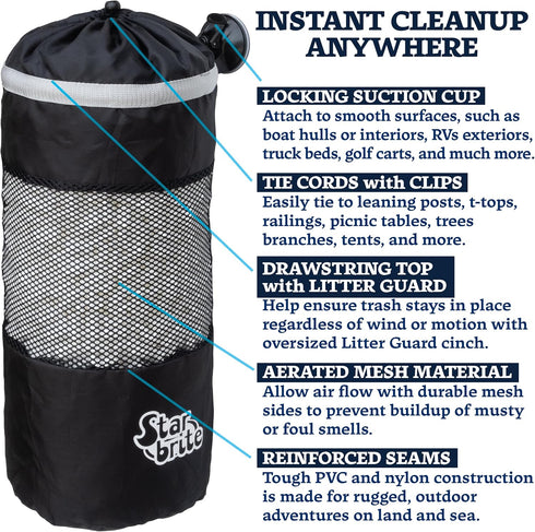 Cinch 5 (52074) STAR BRITE Mesh Trash Bag with Locking Suction Cup & Litter Guard Tie - for Boats, RVs, Gold Carts