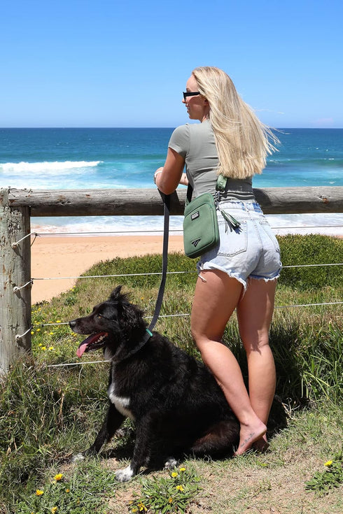 DOOG Walkie Bag, Adjustable Shoulder Bag with Poo Bag and Water Bottle Compartment | Neosport Green