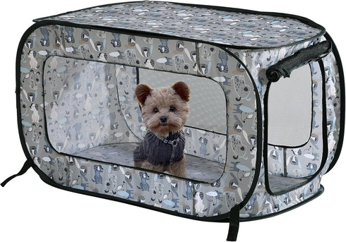 Beatrice Home Fashions Portable, Collapsible, Pop Up Kennel Travel Cat and Dog Crate, 32.5" L x 19.5" W x 19.5" H, Tail Wagger
