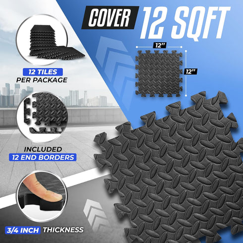 Yes4All Puzzle/Interlocking Exercise Mat Tiles, 12, 16, 36 SQ. FT EVA Foam Floor Padding for Home Gym Workout Equipment