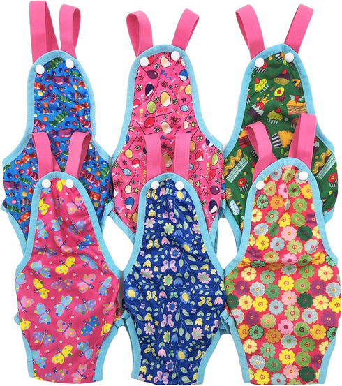 Pack of 2 Washable Reusable Female Dog Diapers with Suspenders, Stay On for Small Pet (XS: Waist 12" - 14", Pink