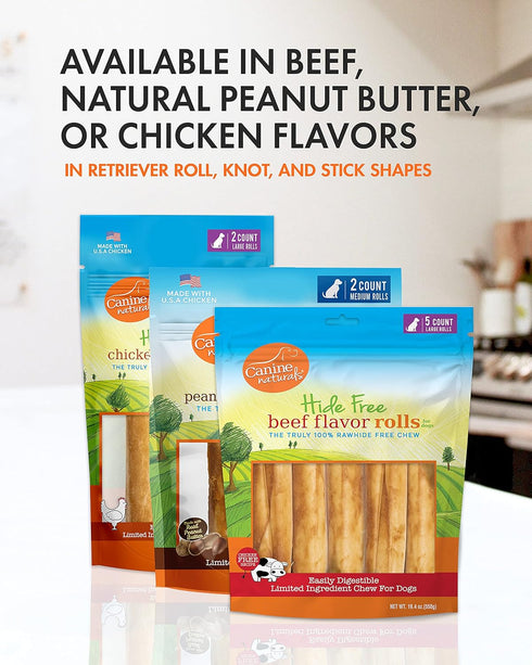5 Pack 7 Inch 50-75lb Canine Naturals Beef Chew - Rawhide Free Dog Treats - Made with Real Beef - Poultry Free Recipe