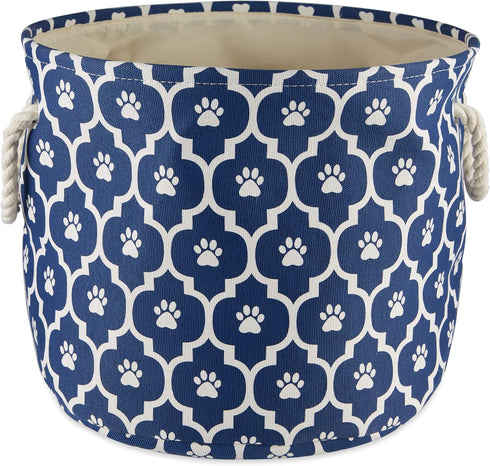 Bone Dry Pet Storage Collection, Nautical Blue Small Round Lattice Paw Print