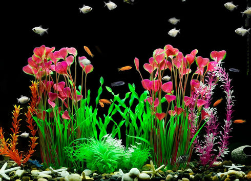 MyLifeUNIT 2 Pack Aquarium Plants, Tall Plastic Fish Tank Decorations, 15.75 Inches (Pink)