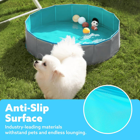 Swimming 32" 8") Sloosh Foldable Dog Kiddie Pool - Portable Hard Plastic Doggie Pool, Anti-Slip Collapsible Pets Bath